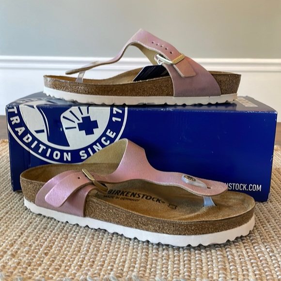 birkenstock gizeh washed metallic pink